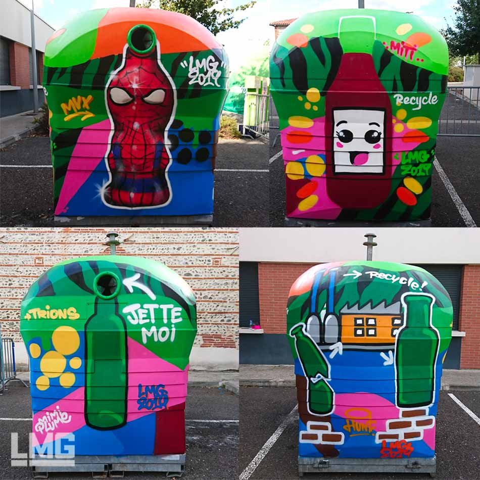 decoration graffiti artiste mobilier urbain recup verre toulouse metropole