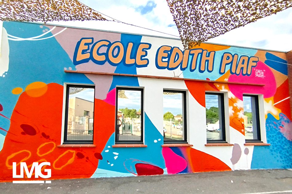 decoration peinture murale extérieure école primaire Edith Piaf à Lamasquère
