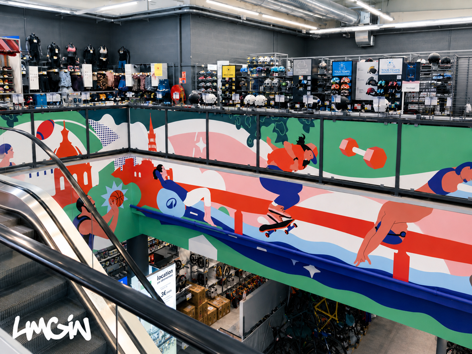 photo décoration murale intérieure Décathlon Toulouse cebtre ville par LMGIN